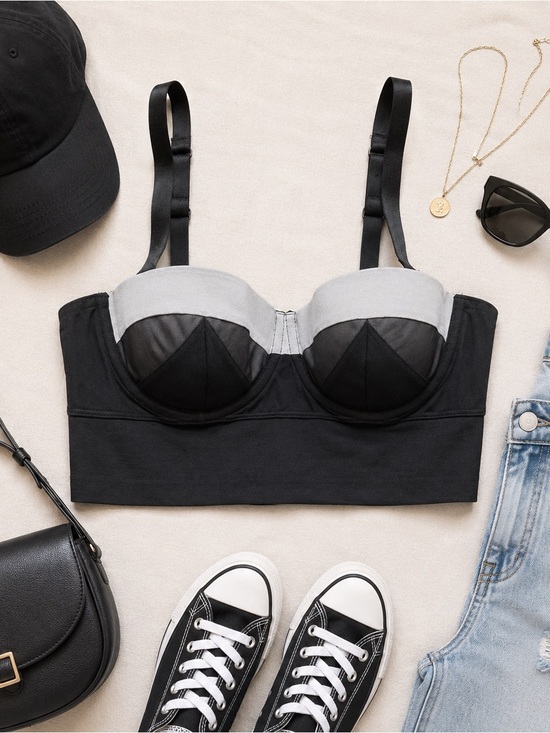 H&M Tops - H&M Mesh Bustier Crop Top Black Balconette Corset Style | Size 34B